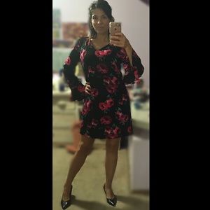 Ruffle Sleeve Floral Print Shift Dress